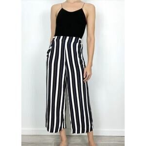 Aritzia Wilfred S Striped Faun Gaucho Wide Leg Pants High Rise Crop Blue White
